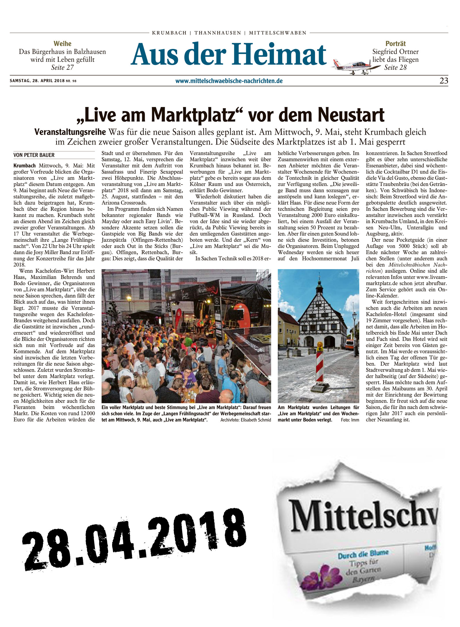 Mittelschwaebische Nachrichten vom 28.04.2018 "live am Marktplatz" vor dem Neustart