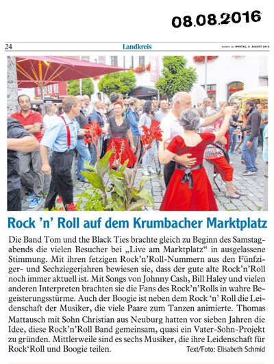 Tom & the Black Ties Live am Marktplatz -  Mittelschwäbische Nachrichten vom 08.08.2016