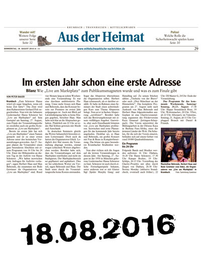 Bilanz Live am Marktplatz -  Mittelschwäbische Nachrichten vom 18.08.2016